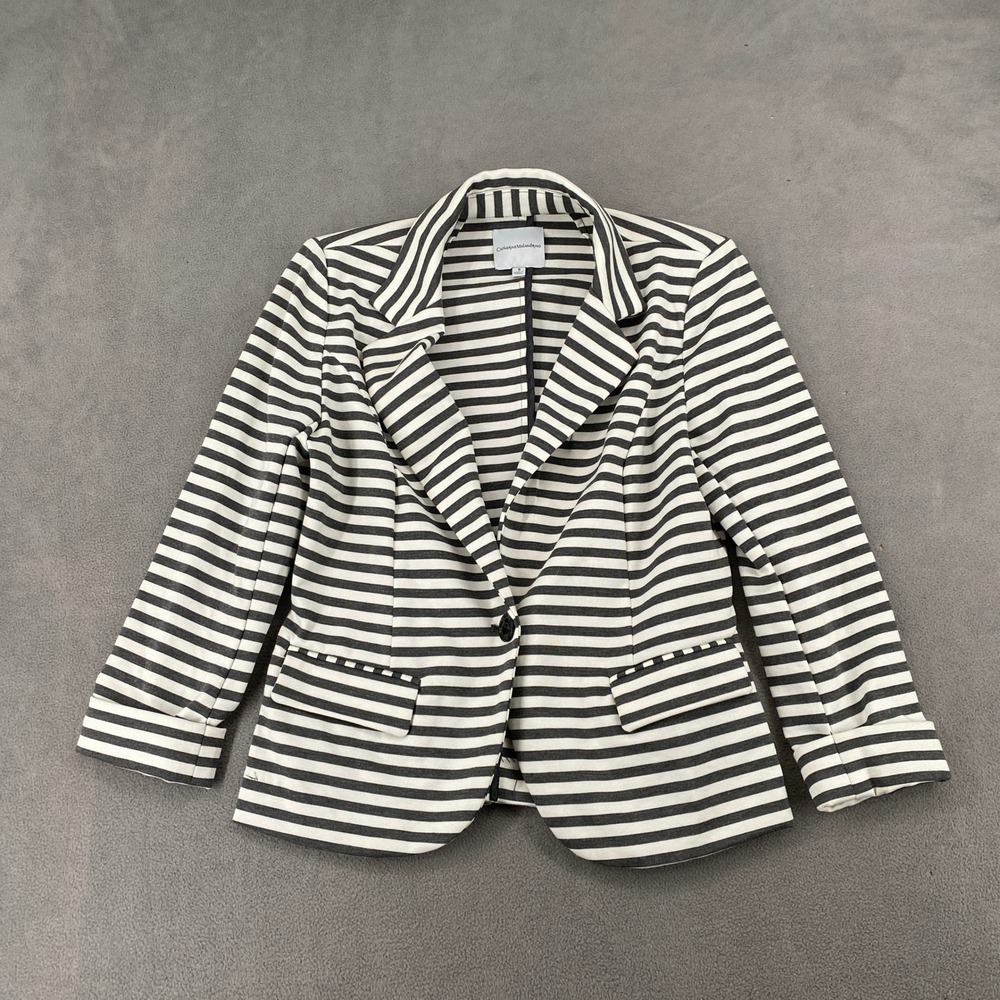 Catherine Malandrino Striped Knit Blazer Grey White CFFP4309 Small